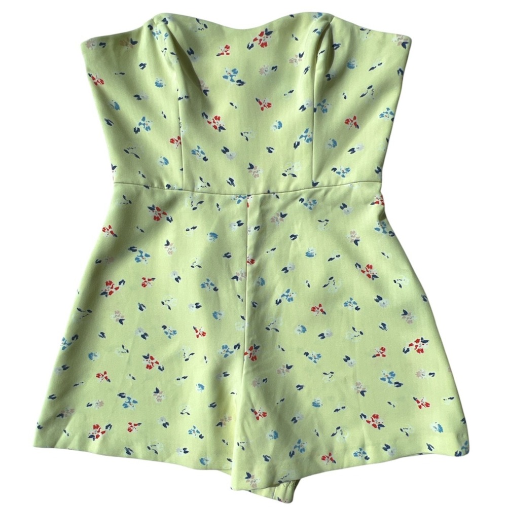 French Connection Romper Womens 4 XS Yellow Red Floral Strapless Sweetheart Neck